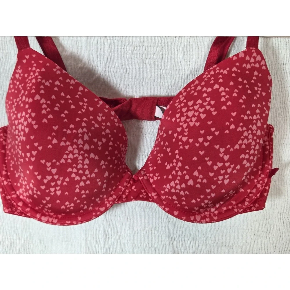 Victoria's‎ Secret Lined Demi Bra Womens 34D Red Heart Print Underwire Lingerie